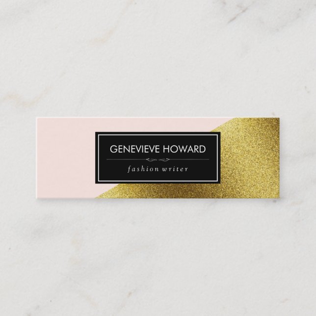Chic Faux Gold and Pink Geometric Colour Block Mini Business Card (Front)