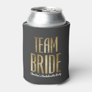Chic Faux Gold Black Team Bride Bachelorette Party Can Cooler