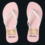 Chic Faux Gold Bride Wedding Bachelorette Thongs<br><div class="desc">Elegant,  chic,  and modern faux print gold outline rose quartz pink,  Bride keepsake flip flops. This classic and sophisticated design is perfect for the classy,  trendy,  and stylish Bride. Wear them to your bachelorette party or any pre-wedding event. All photo print design.</div>