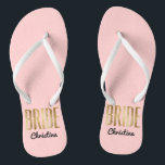 Chic Faux Gold Bride Wedding Bachelorette Thongs<br><div class="desc">Elegant,  chic,  and modern faux print gold outline rose quartz pink,  Bride keepsake flip flops. This classic and sophisticated design is perfect for the classy,  trendy,  and stylish Bride. Wear them to your bachelorette party or any pre-wedding event. All photo print design.</div>