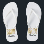 Chic Faux Gold Bride Wedding Bachelorette Thongs<br><div class="desc">Elegant,  chic,  and modern faux print gold outline,  Bride keepsake flip flops. This classic and sophisticated design is perfect for the classy,  trendy,  and stylish Bride. Wear them to your bachelorette party or any pre-wedding event. All photo print design.</div>