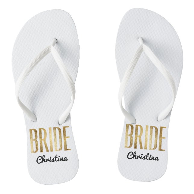 Chic Faux Gold Bride Wedding Bachelorette Thongs (Footbed)