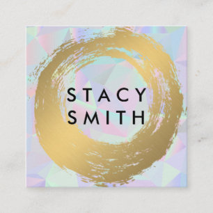 Chic Faux Gold Brushed   Retro Geometric Backgroun Square Business Card