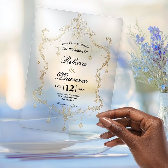 Chic Faux Gold Calligraphy Frame Wedding Acrylic Invitations (Creator Uploaded)