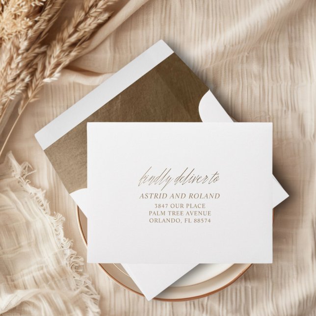 Chic Faux Gold Calligraphy Wedding RSVP Envelope (Creator Uploaded)