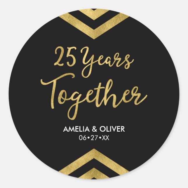 Chic Faux Gold Chevron 25th Anniversary Party Classic Round Sticker (Front)