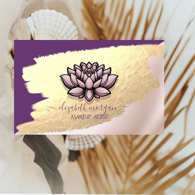 Chic Faux Gold Foil Brush Stroke,Lotus Business Card (Creator Uploaded)