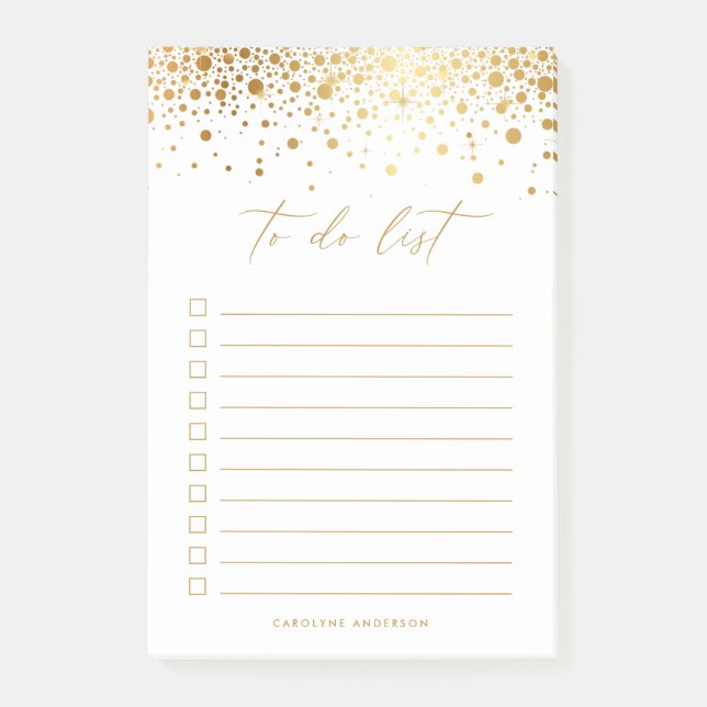 Chic Faux Gold Foil Confetti Dots Personalised Post-it Notes (Front)