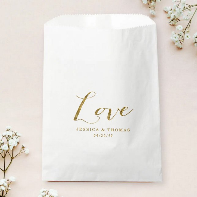 Chic Faux Gold Foil Custom Wedding Love Template Favour Bag (Creator Uploaded)