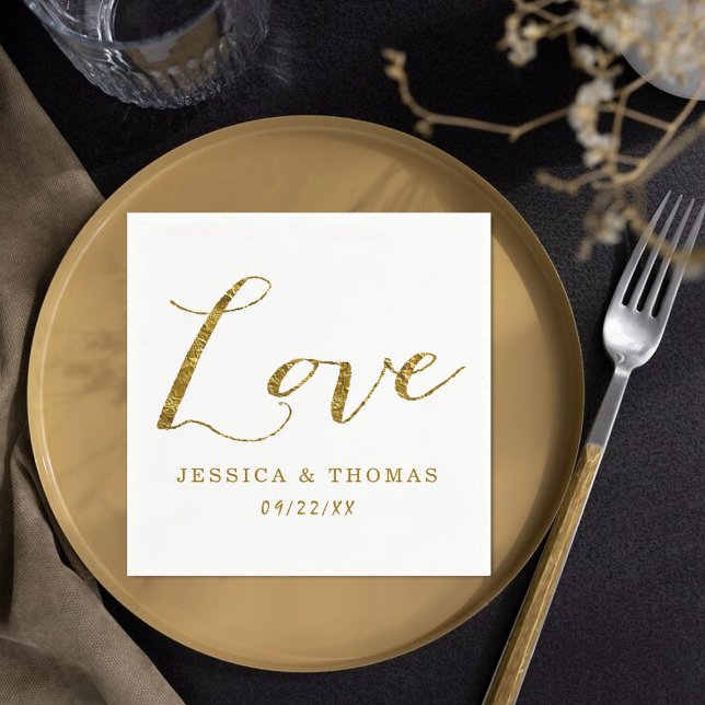 Chic Faux Gold Foil Custom Wedding Love Template Napkin (Creator Uploaded)