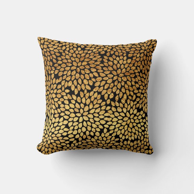 Chic Faux Gold Foil Modern Floral Cushion (Front)