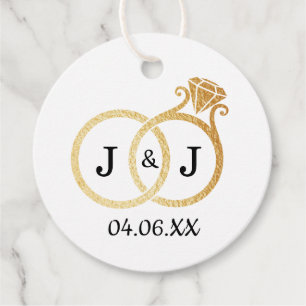 Chic Faux Gold Foil Monogram Wedding Rings Favour Tags