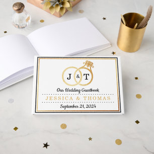 Chic Faux Gold Foil Monogram Wedding Rings Guest Book