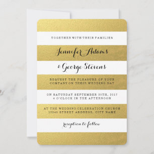 CHIC FAUX GOLD FOIL STRIPES WEDDING INVITATION