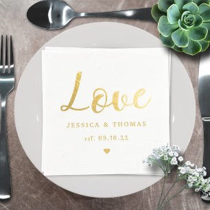 Chic Faux Gold Foil Typography Script Love Wedding Napkin