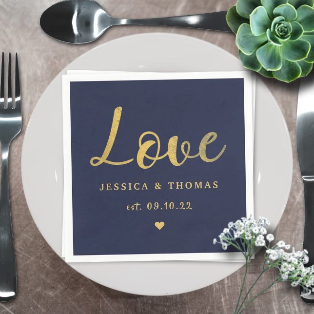 Chic Faux Gold Foil Typography Script Love Wedding Napkin (Creator Uploaded)