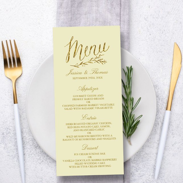 Chic Faux Gold Foil Wedding Menu Template - Ivory (Creator Uploaded)