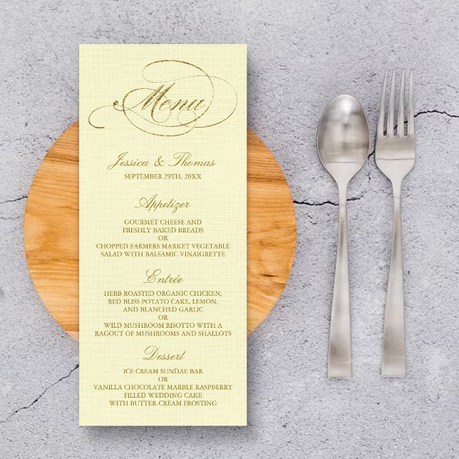 Chic Faux Gold Foil Wedding Menu Template - Ivory (Creator Uploaded)