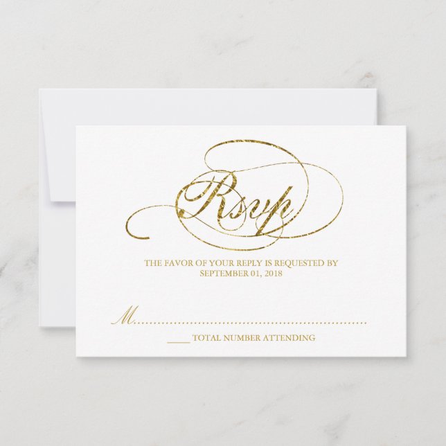 Chic Faux Gold Foil Wedding RSVP Template (Front)