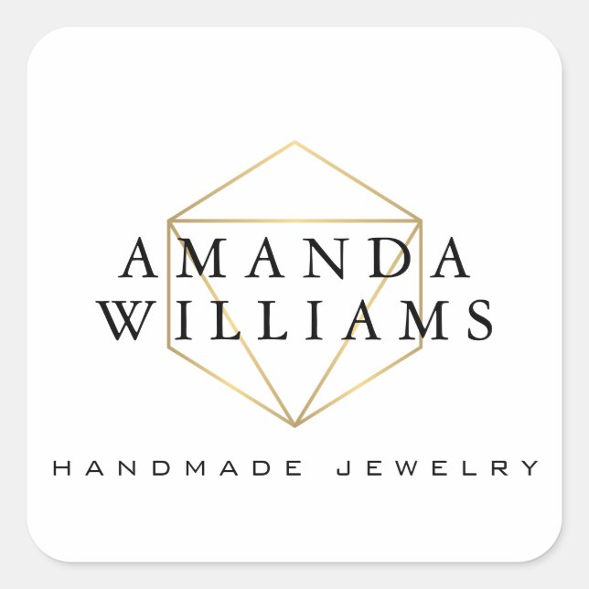 Chic Faux Gold Gemstone Jewellery Designer White Square Sticker (Front)