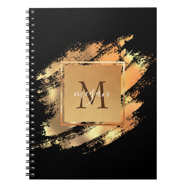 Chic Faux Gold Glam Brushstroke Monogrammed Notebook (Front)