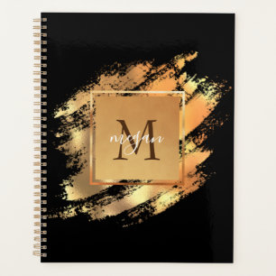 Chic Faux Gold Glam Brushstroke Monogrammed Planner