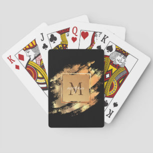 Chic Faux Gold Glam Brushstroke Monogrammed Playing Cards