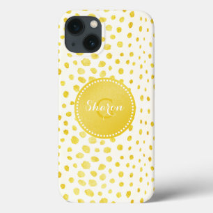 Chic faux gold glitter cheetah print monogram iPhone 13 case