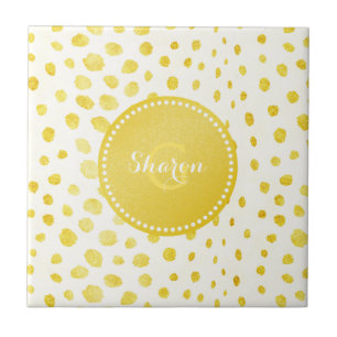 Chic faux gold glitter cheetah print monogram ceramic tile