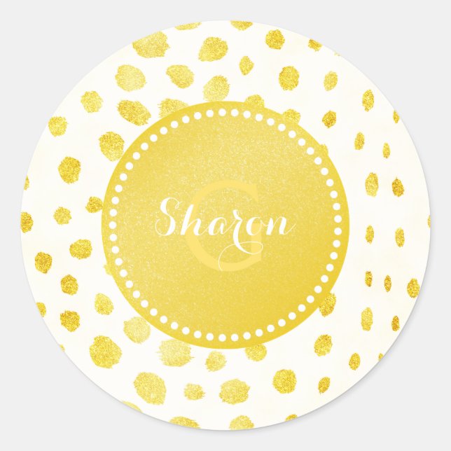 Chic faux gold glitter cheetah print monogram classic round sticker (Front)