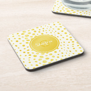 Chic faux gold glitter cheetah print monogram coaster