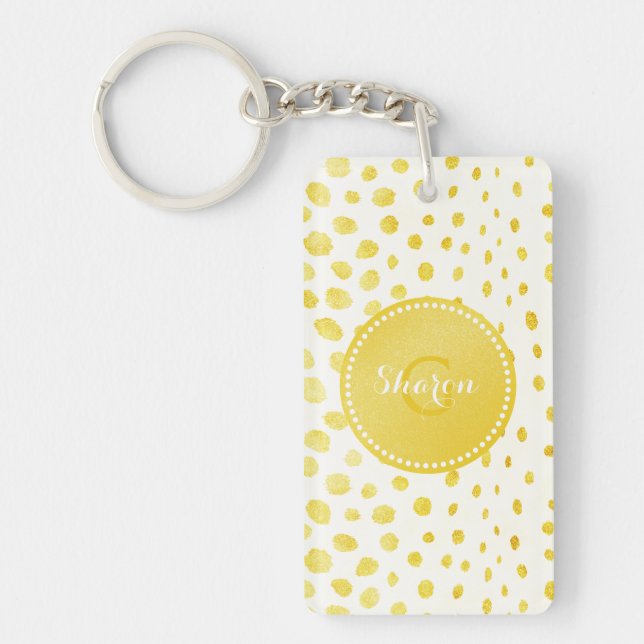 Chic faux gold glitter cheetah print monogram key ring (Front)