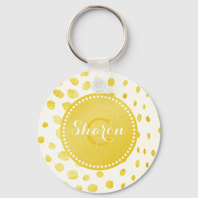 Chic faux gold glitter cheetah print monogram key ring (Front)