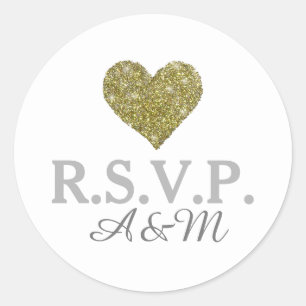chic faux gold glitter heart of love wedding RSVP  Classic Round Sticker