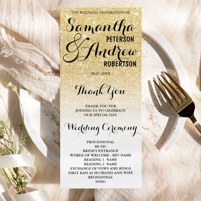 Chic faux gold glitter ombre Wedding Program (Creator Uploaded)