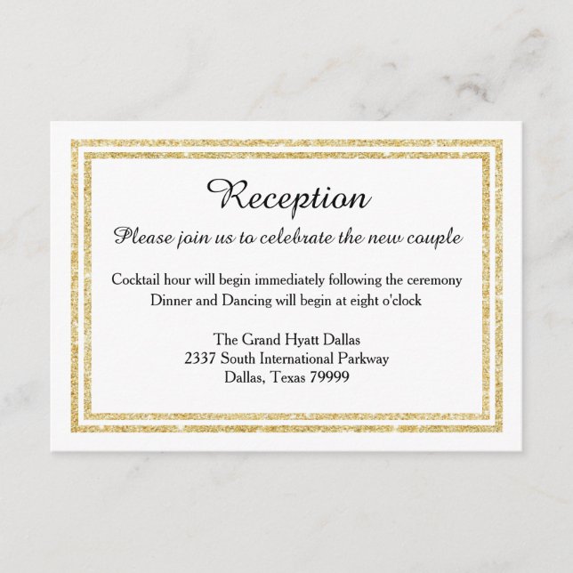 Chic Faux Gold Glitter Trim-Reception Invition Enclosure Card (Front)