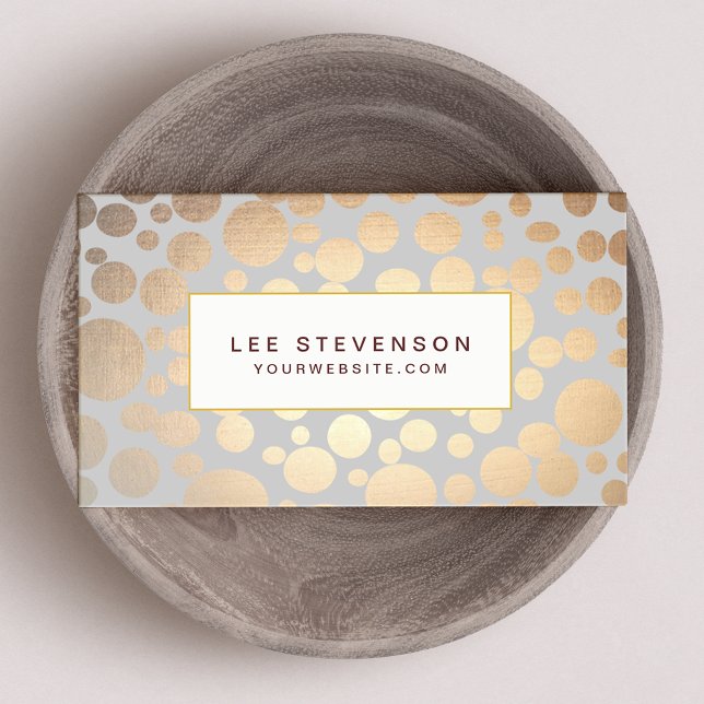 Chic Faux Gold Leaf Circles Light Grey Business Card (Creator Uploaded)