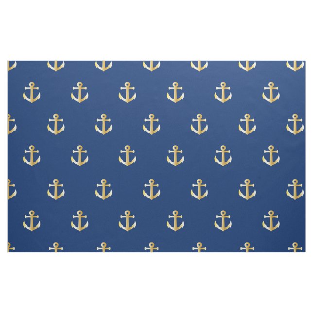 Chic Faux Gold Nautical Anchors Pattern Fabric (Fat Quarter)