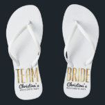 Chic Faux Gold Team Bride Wedding Bachelorette Thongs<br><div class="desc">Elegant, chic, and modern faux printed gold outline, Team Bride keepsake flip flops. This classic and sophisticated design is perfect for the classy, trendy, and stylish bridesmaid or maid of honour. Wear them to the bachelorette party or any pre-wedding event to show your support for the bride. All photo print...</div>