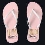 Chic Faux Gold Team Bride Wedding Bachelorette Thongs<br><div class="desc">Elegant, chic, and modern faux printed gold outline rose quartz pink, Team Bride keepsake flip flops. This classic and sophisticated design is perfect for the classy, trendy, and stylish bridesmaid or maid of honour. Wear them to the bachelorette party or any pre-wedding event to show your support for the bride....</div>