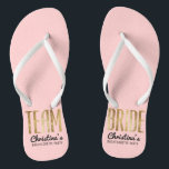 Chic Faux Gold Team Bride Wedding Bachelorette Thongs<br><div class="desc">Elegant, chic, and modern faux printed gold outline rose quartz pink, Team Bride keepsake flip flops. This classic and sophisticated design is perfect for the classy, trendy, and stylish bridesmaid or maid of honour. Wear them to the bachelorette party or any pre-wedding event to show your support for the bride....</div>