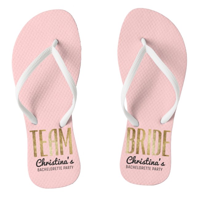 Chic Faux Gold Team Bride Wedding Bachelorette Thongs (Footbed)