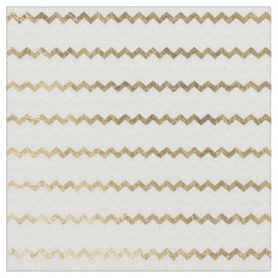 Chic faux gold white modern geometrical chevron. fabric