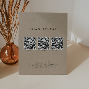 Chic Faux Kraft Business QR Code Scan To Pay Pedestal Sign
