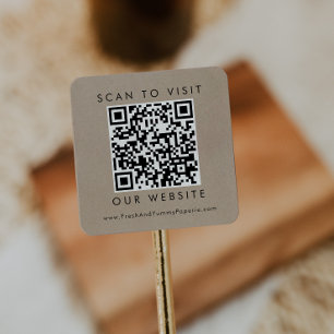 Chic Faux Kraft Business Wedding Website QR Code Square Sticker