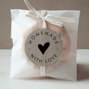 Chic Faux Kraft Heart Homemade With Love Classic Round Sticker