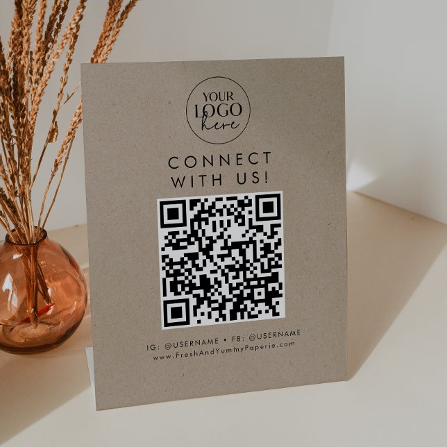 Chic Faux Kraft Logo Connect with Us Social Media Pedestal Sign (Creator Uploaded)