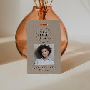 Chic Faux Kraft Logo Photo QR Code Business ID ID Badge