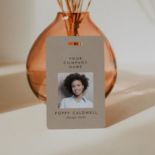 Chic Faux Kraft Photo QR Code Small Business ID ID Badge