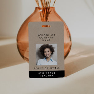 Chic Faux Kraft Photo Small Business or Teacher ID Badge